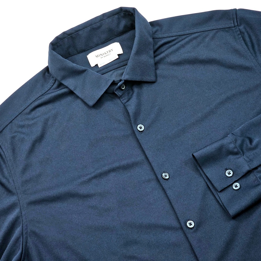 Ministry of Supply Apollo Shirt Mens XL Slim Navy Blue Outlast Tech Performance